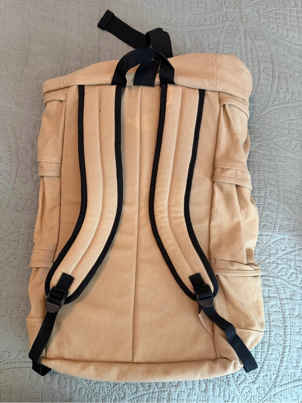 Betabrand Khaki Roll-Top Canvas Backpack with Multiple Zips
